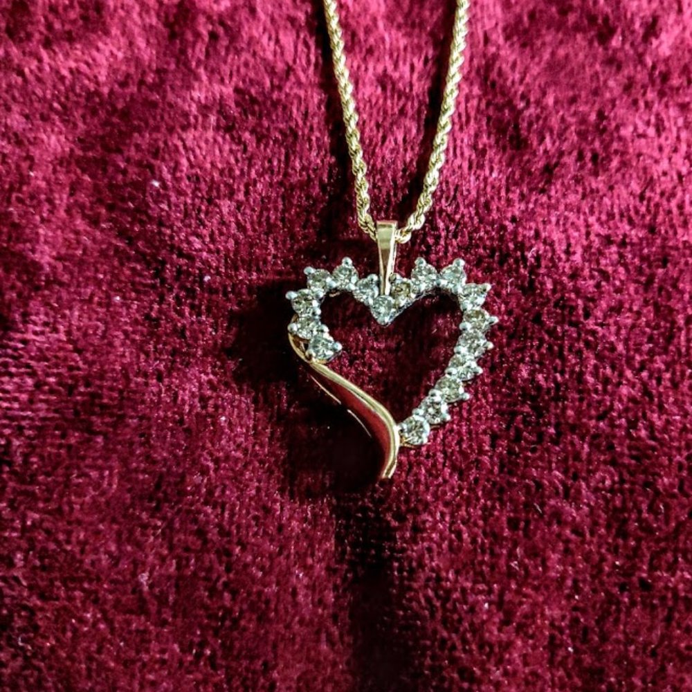 10K Gold Heart Shaped Pendant with Diamonds - Free Shipping